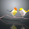 Two Colorful Origami Birds With Orange And Yellow Heads Standing On Branch