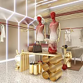 Modern Clothing Store Interior With Mannequins Clothes On Hangers Display Table And Decorative Items