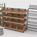 Retail Display Shelves With Wooden Divided Tiers Metal Wire Racks And Section Signs