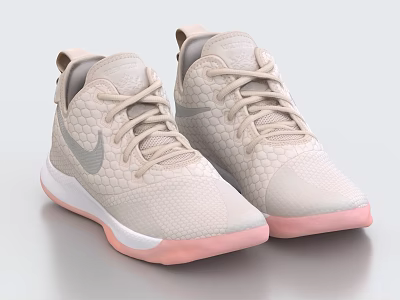 Light Beige Basketball Shoes With Honeycomb Texture Pink Soles And Swoosh Logo 3d model