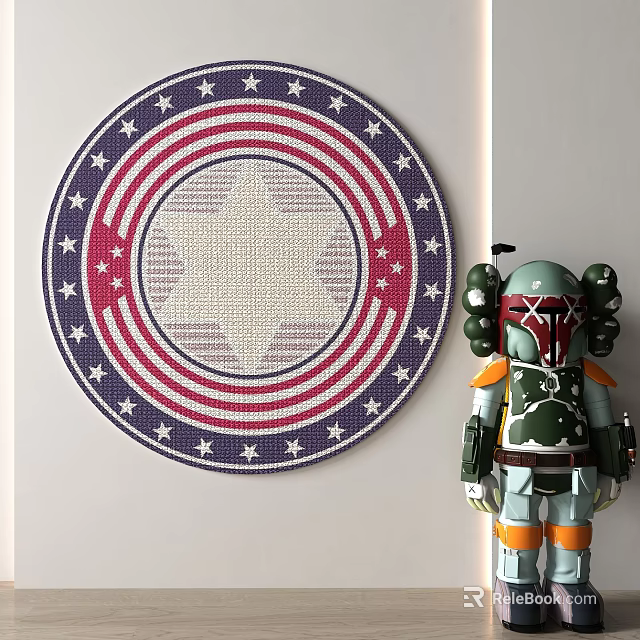 Decorative Round Area Rug With Blue Red White Star Circle Pattern Design 3d model