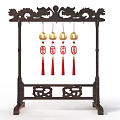 Traditional Chinese Hanging Decorations With Golden Bells Red Characters And Tassels