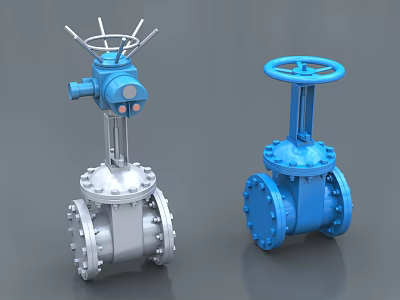 Industrial Valves With Electric Actuator And Manual Handle In Blue Silver Design 3d model