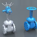 Industrial Valves With Electric Actuator And Manual Handle In Blue Silver Design