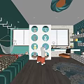 Vibrant Kids Room Interior With Teal Walls Hammock Desk Toys And Cozy Rug