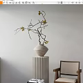 Minimalist Decorative Ornament Combination With Ceramic Vase Yellow Flowers And Wooden Chair