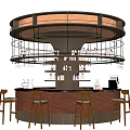 Elegant Round Bar Design With Gold Accents Wine Bottles Glassware And Bar Stools