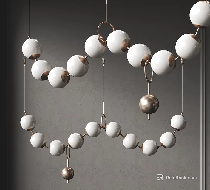 Modern Pendant Light With White Ceramic Balls And Metallic Ring Chain Design 3d model