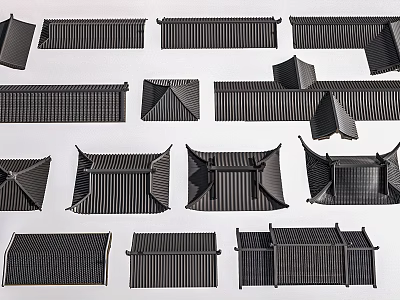 Traditional Architectural Components Featuring Various Roof Tiles And Eave Structures 3d model