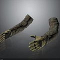 Realistic Arm Models With Camouflage Yellow Gloves And Blue Finger Lines