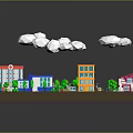 Modern City Scene 3D Model With Various Buildings Green Trees Roads Cars And Clouds