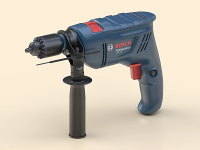 BOSCH Industrial Electric Drill With Blue Body Red Control Button And Black Stand 3d model