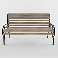 Elegant Outdoor Bench with Wooden Slat Back Seat and Curved Metal Decorative Frame Accents