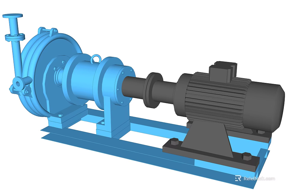Industrial Equipment Blue Centrifugal Pump With Black Motor And Metal Base 3d model 