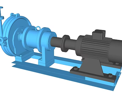 Industrial Equipment Blue Centrifugal Pump With Black Motor And Metal Base 3d model