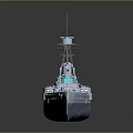 Detailed Historical Warship 3D Model With Turrets Smokestacks Antennas And Reflective Surface