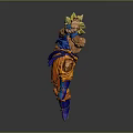 Super Saiyan Character With Blonde Spiky Hair In Blue And Orange Outfit Dynamic Fighting Pose