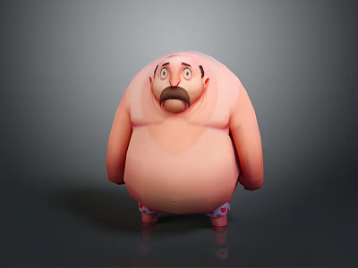 Fat Shirtless Bearded Man 3D Model With Funny Expression On Gray Background 3d model