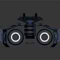 Futuristic Sci Fi Vehicle Design With Blue Orange Accents And Streamlined Thruster Structure