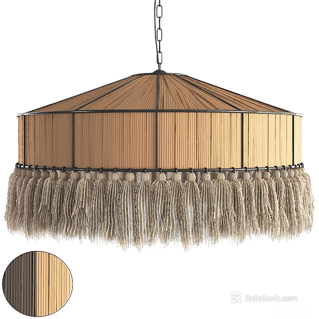 Natural Woven Chandelier With Round Frame And Hanging Fringe Details 3d model 
