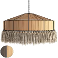 Natural Woven Chandelier With Round Frame And Hanging Fringe Details