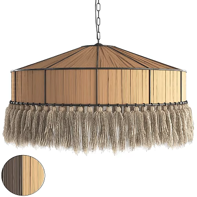 Natural Woven Chandelier With Round Frame And Hanging Fringe Details 3d model