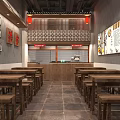 Traditional Chinese Style Beef Noodle Restaurant With Wooden Tables And Signboard Decor