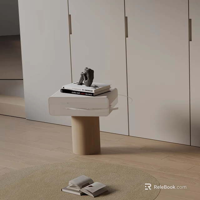 Modern Sleek Side Table with Cylindrical Base White Top and Stack of Books Decorative Sculpture 3d model 