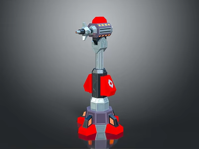 Red and Gray Mechanical Weapon 3D Model With Drill Tip And Stable Base Structure 3d model