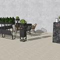 Modern Table and Chair Set With Green Plants Metal Frame And Marble Accents