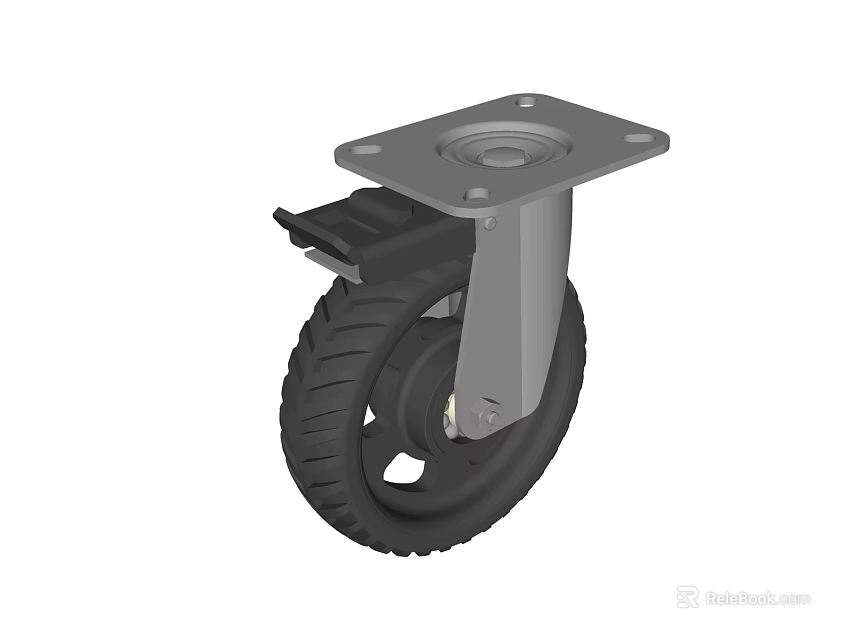 Industrial Rubber Tire With Metal Plate Base And Brake For Heavy Duty Use 3d model 