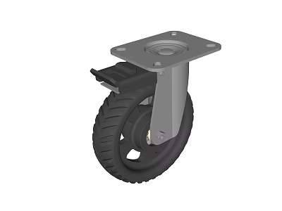 Industrial Rubber Tire With Metal Plate Base And Brake For Heavy Duty Use 3d model