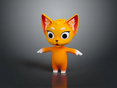 Cute Orange Cartoon Cat Character With Big Eyes And Open Arms 3d model
