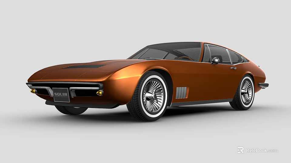 Orange Vintage Sports Coupe with Streamlined Body Silver Wheels and Unique Grille Design 3d model 