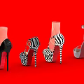 Zebra Pattern High Heels on Red Background with Various Designs and Styles 3d model