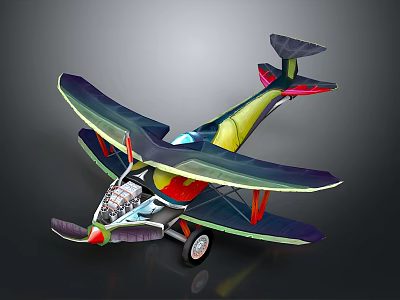 Colorful Biplane Model With Aerospace Design For Space Education 3d model