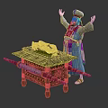 Traditional Robed Character With Mythical Creature Motifs On Golden Decorative Table