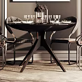 Elegant Modern Dining Table Set With Chairs Wall Art Sconces And Wine Glasses