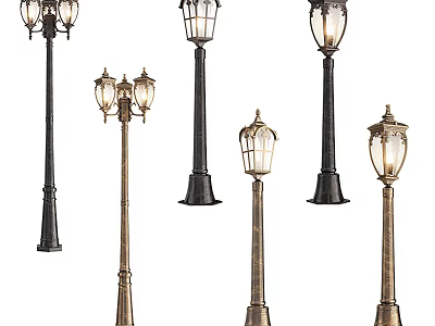 Vintage Outdoor Lights With Ornate Metal Poles And Glass Lampshades For Exterior Decor 3d model