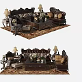 Luxurious Classic Sofa Coffee Table Set With Carved Details Lamps Pillows And Decorative Rug
