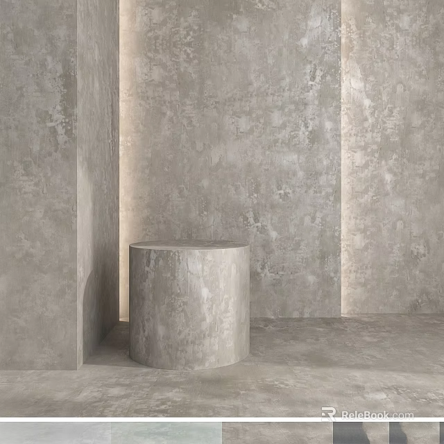 Cylindrical Concrete Component With Textured Surface And Gray Wall Background 3d model 