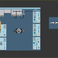 Laboratory Interior Design With Blue Walls Lab Tables Lab Equipment And Person In White Coat