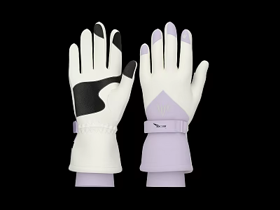 White And Purple Gloves With Black Palm And Decorative Wrist Design 3d model
