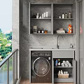 Gray Laundry Cabinet With Sink Countertop And Washing Machine By Window