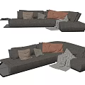 Gray Sectional Sofa With Multiple Colored Pillows Side Table And Throw Blanket 3d model