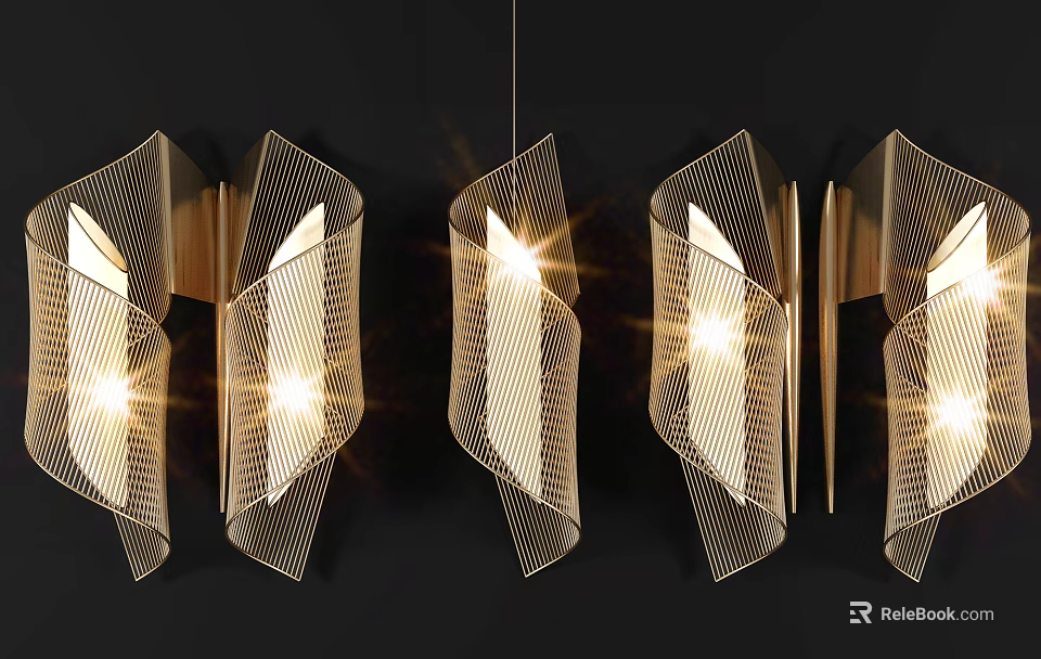 Elegant Modern Lighting Combination With Geometric Brass Structure And Soft Glow Effect 3d model 
