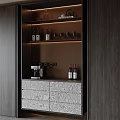 Modern Wine Cabinet With Wine Bottles Glasses Lighting And Storage Drawers