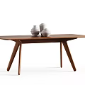Modern Wooden Dining Table with Minimalist Design and White Ceramic Decorative Bowls