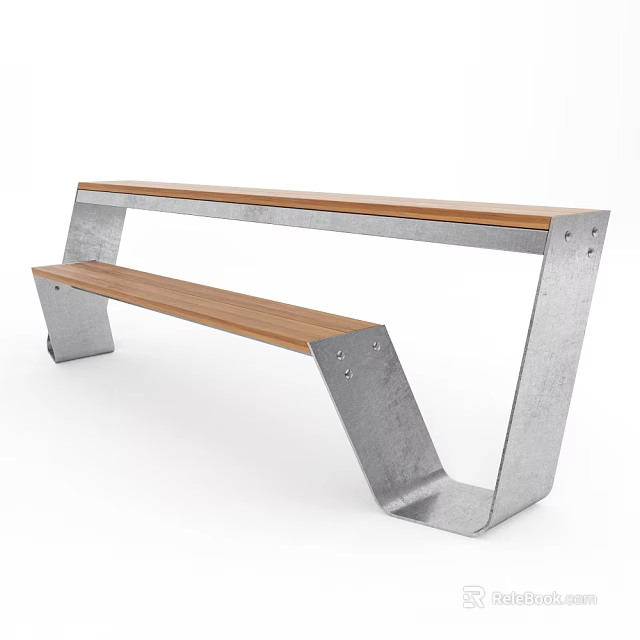 Modern Outdoor Bench With Wooden Seat And Sturdy Metal Frame Design 3d model 