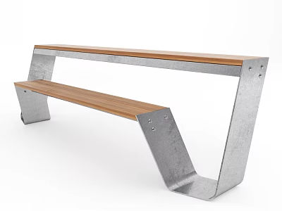 Modern Outdoor Bench With Wooden Seat And Sturdy Metal Frame Design 3d model
